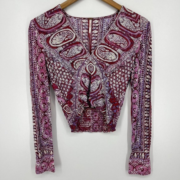 Free People Tops - Free People Blouse Women's Size S Purple Long Sleeve V Neck Paisley Wild & Free
